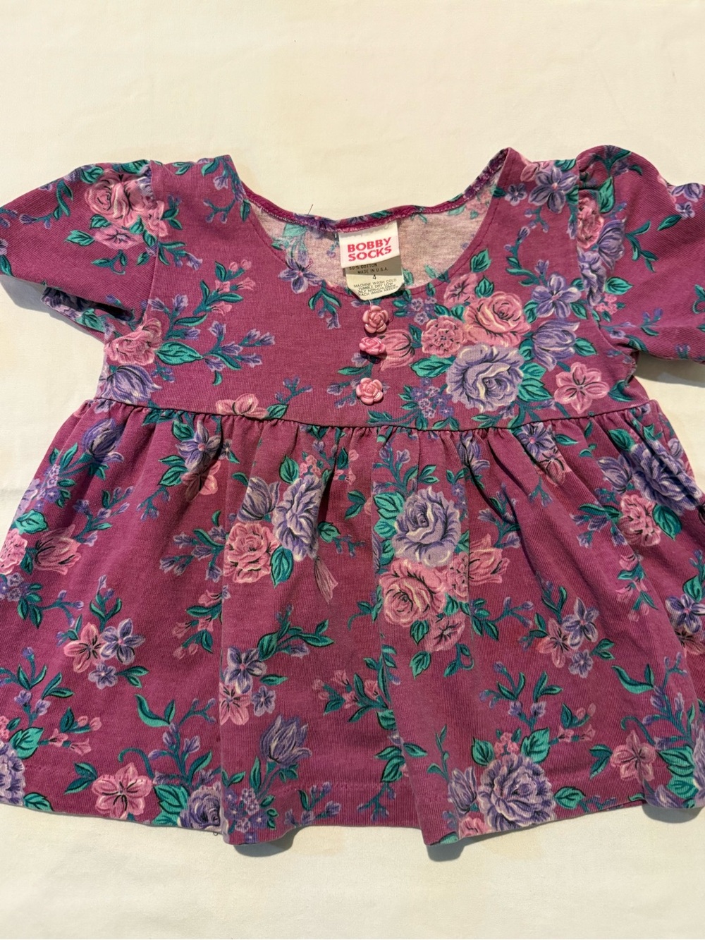 Vintage 1990s made in USA Girls' Purple Floral Peplum Top
